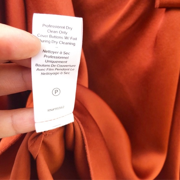 CINQ A SEPT | LENTZ TIE BOW LONG SLEEVE SILK SATIN LARGE BLOUSE IN TOBACCO - Picture 4 of 6